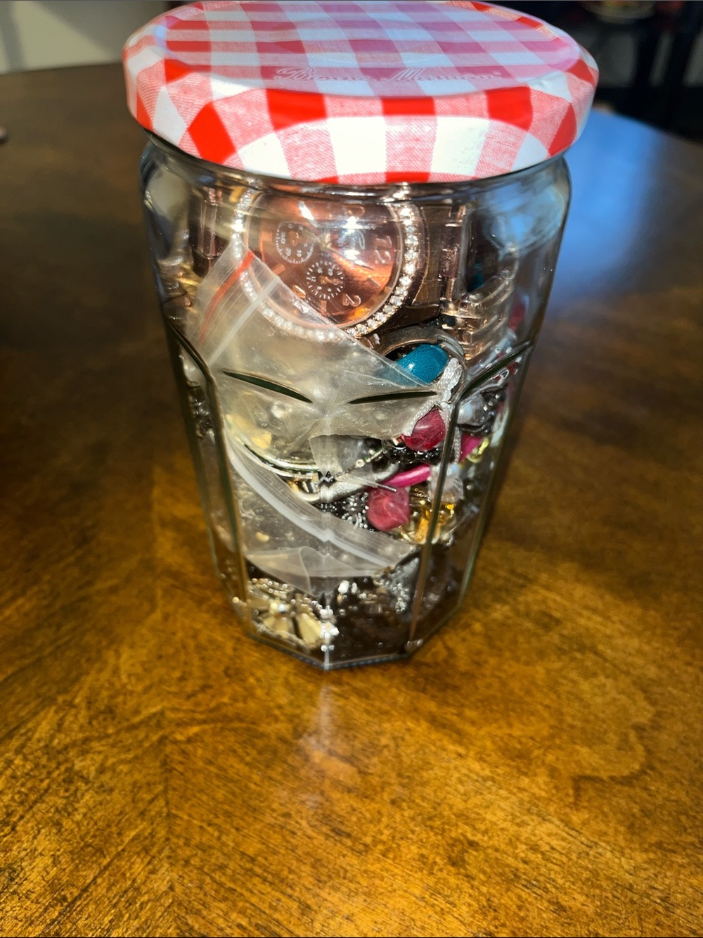 Assorted Craft Jewelry in Clear Glass Jar